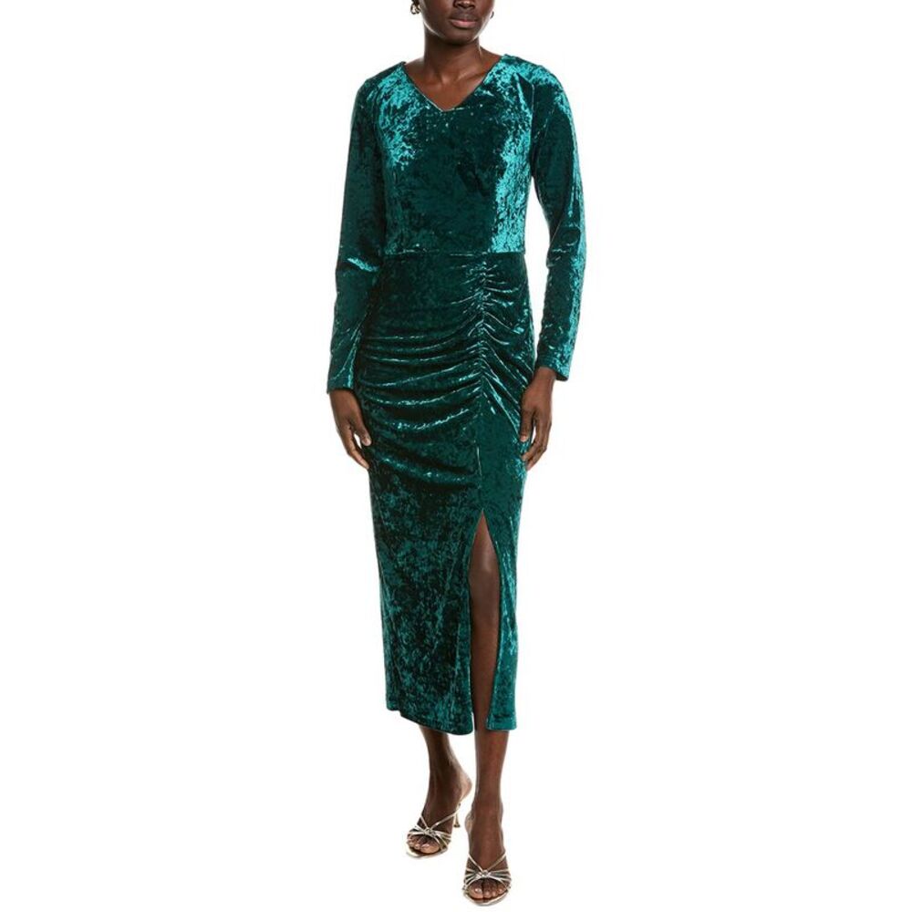 Pascale La Mode Womens Crushed Velvet Midi Dress, Green